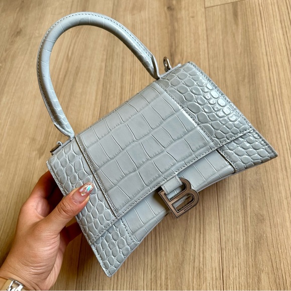 Balenciaga Hourglass Small Handbag Crocodile Embossed Light Blue NEW - Picture 6 of 9